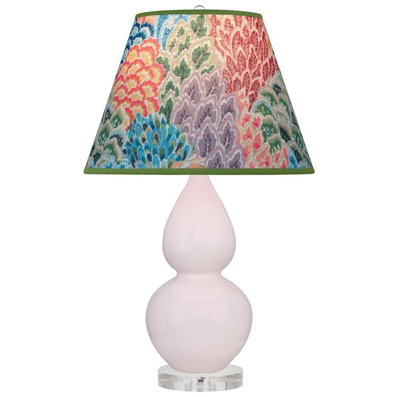 Image 1 Small Double Gourd 22" High Rose Water Finish Lamp with Spring Floral Shade