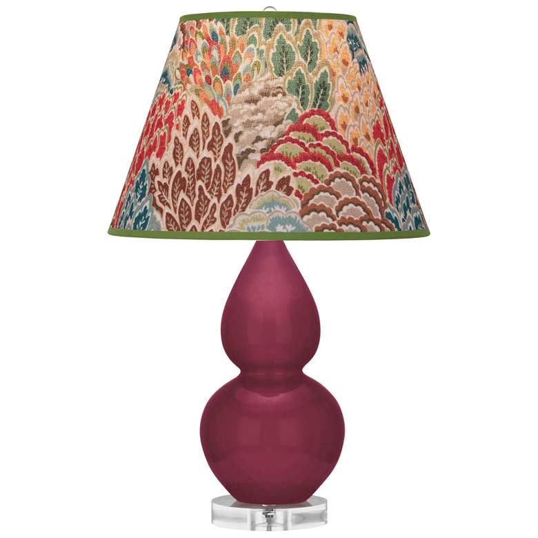 Image 1 Small Double Gourd 22" High Sugar Plum Lucite Lamp w/ Fall Floral Shade