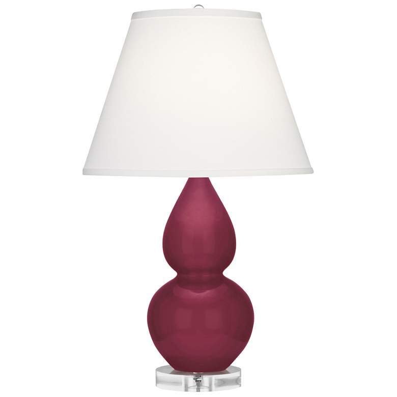 Image 1 Small Double Gourd 22" High Sugar Plum Lucite Lamp w/ Pearl Dupioni Shade