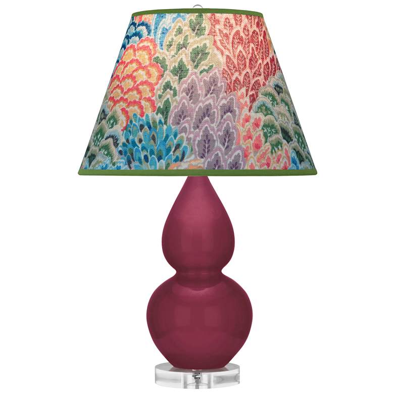 Image 1 Small Double Gourd 22" High Sugar Plum Lucite Lamp w/ Spring Floral Shade