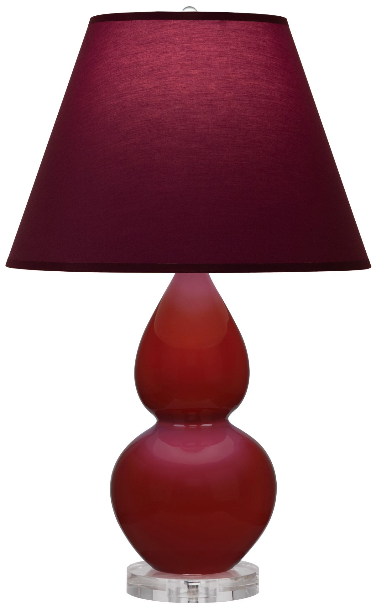 Small Double Gourd 22"H Oxblood Lucite Lamp w/ Plum Shade - Made to Or