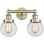 Small Edison Beacon 15.5"W 2 Light Antique Brass Bath Light w/ Clear S
