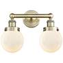 Small Edison Beacon 15.5"W 2 Light Antique Brass Bath Light w/ White S