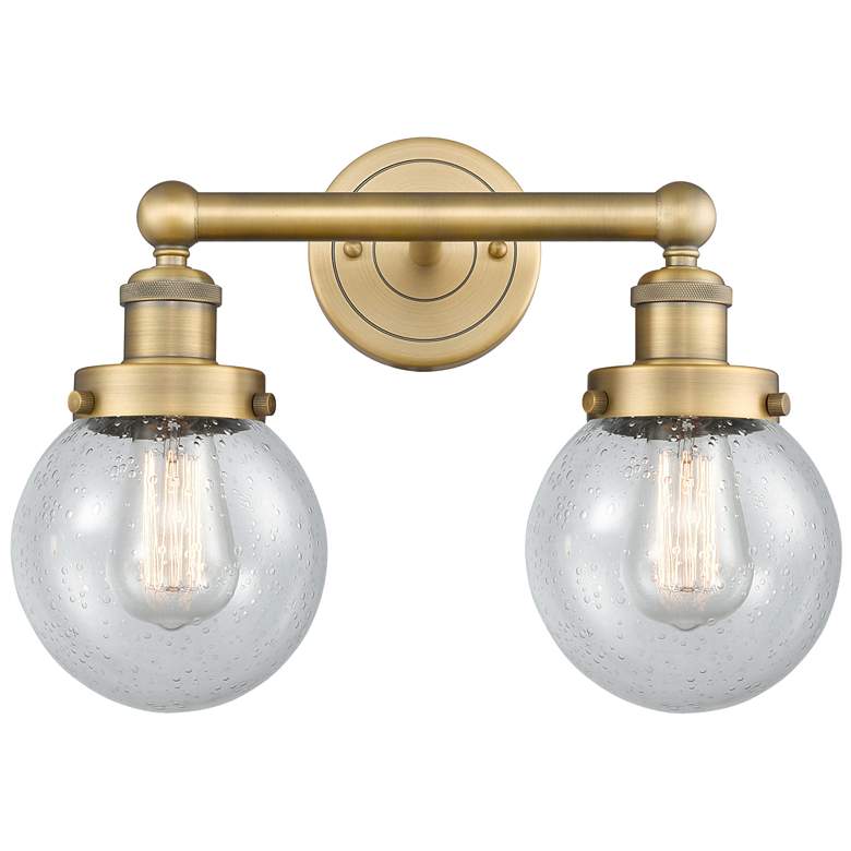 Image 1 Small Edison Beacon 15.5"W 2 Light Brushed Brass Bath Light w/ Seedy S