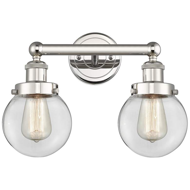 Image 1 Small Edison Beacon 15.5"W 2 Light Nickel Bath Light w/ Clear Shade