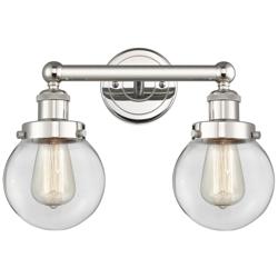 Small Edison Beacon 15.5&quot;W 2 Light Nickel Bath Light w/ Clear Shade