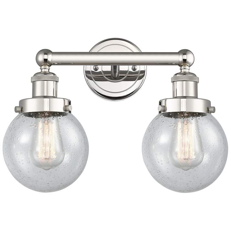 Image 1 Small Edison Beacon 15.5"W 2 Light Nickel Bath Light w/ Seedy Shade