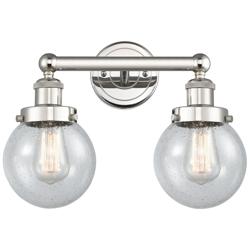 Small Edison Beacon 15.5&quot;W 2 Light Nickel Bath Light w/ Seedy Shade