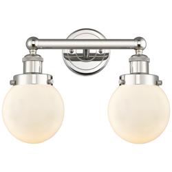 Small Edison Beacon 15.5&quot;W 2 Light Nickel Bath Light w/ White Shade