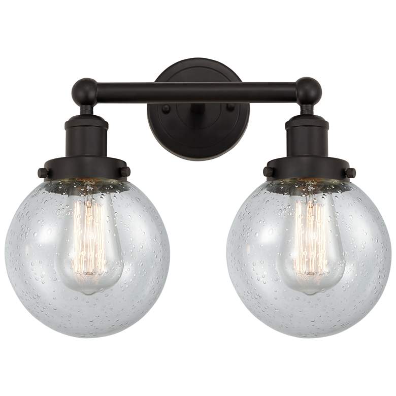 Image 1 Small Edison Beacon 16" 2-Light Bronze Bath Light w/ Mercury Shade