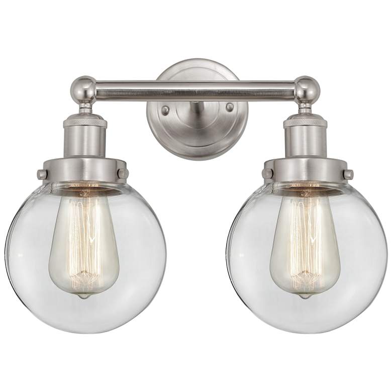 Image 1 Small Edison Beacon 16" 2-Light Brushed Nickel Bath Light w/ Clear Sha