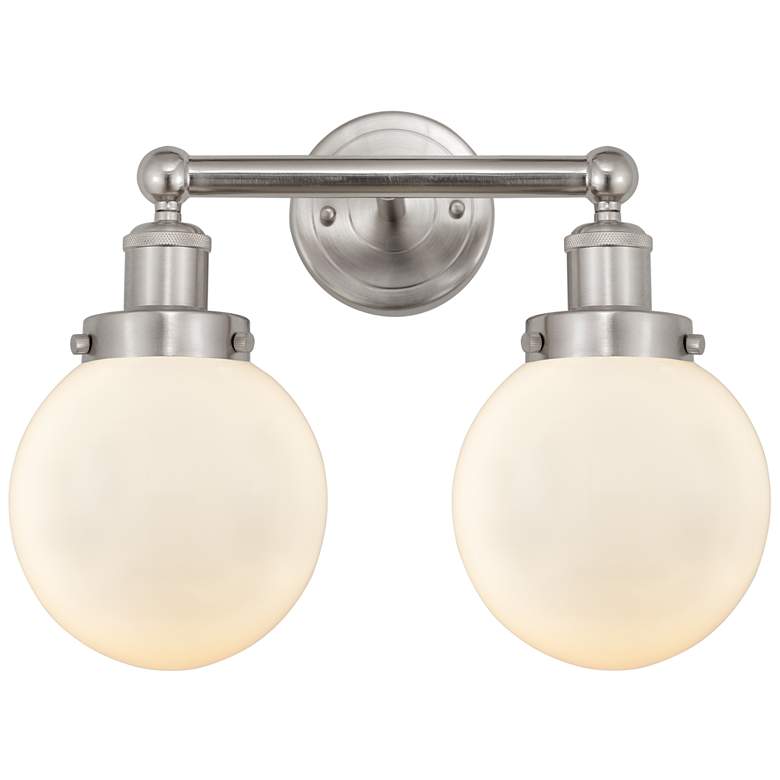 Image 1 Small Edison Beacon 16" 2-Light Brushed Nickel Bath Light w/ White Sha