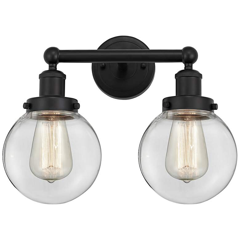 Image 1 Small Edison Beacon 16" 2-Light Matte Black Bath Light w/ Clear Shade