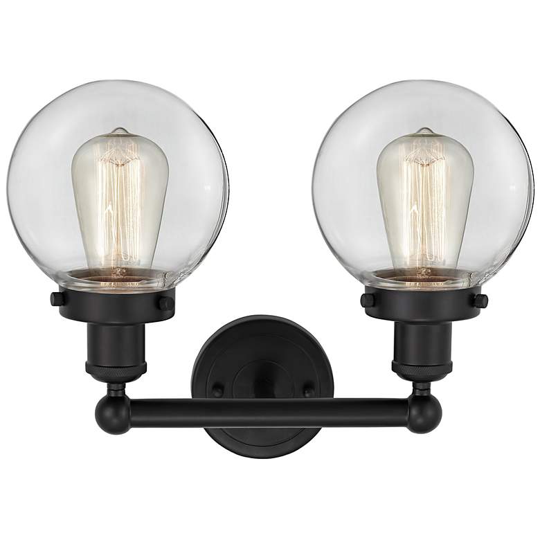 Image 3 Small Edison Beacon 16" 2-Light Matte Black Bath Light w/ Clear Shade more views
