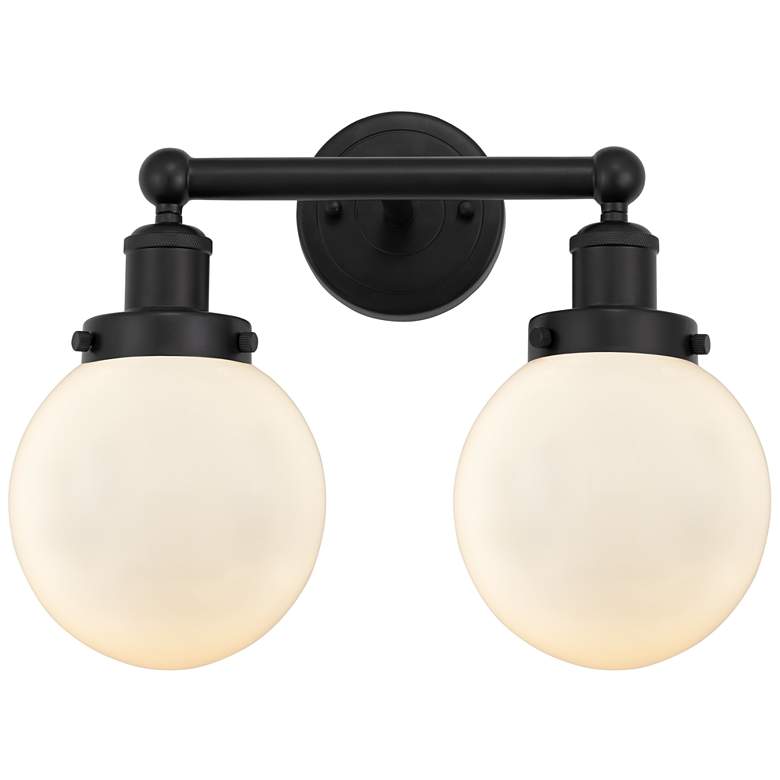 Image 1 Small Edison Beacon 16" 2-Light Matte Black Bath Light w/ Matte White