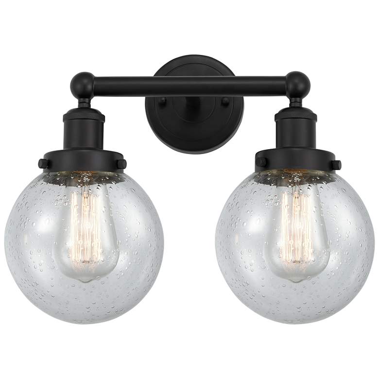 Image 1 Small Edison Beacon 16" 2-Light Matte Black Bath Light w/ Mercury Shad