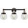 Small Edison Beacon 24.5"W 3 Light Black Brass Bath Light With Clear S