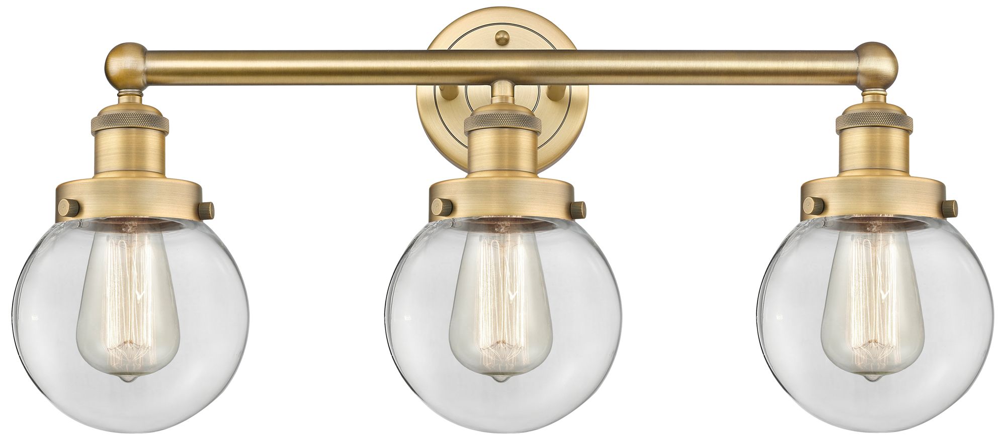 Small Edison Beacon 24.5"W 3 Light Brushed Brass Bath Light w/ Clear S