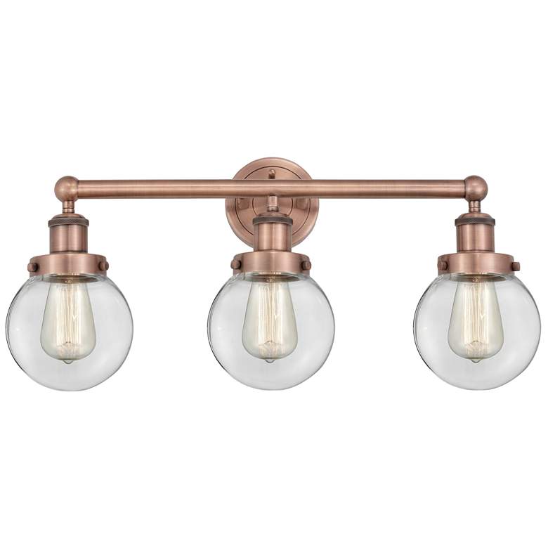 Image 1 Small Edison Beacon 24.5"W 3 Light Copper Bath Light With Clear Shade
