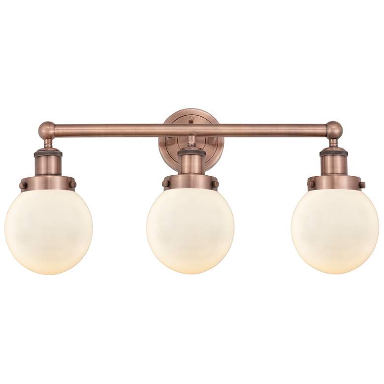 Image 1 Small Edison Beacon 24.5"W 3 Light Copper Bath Light With White Shade