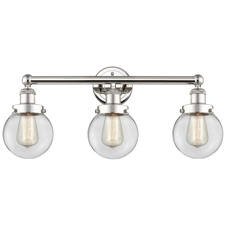 Image 1 Small Edison Beacon 24.5"W 3 Light Nickel Bath Light w/ Clear Shade