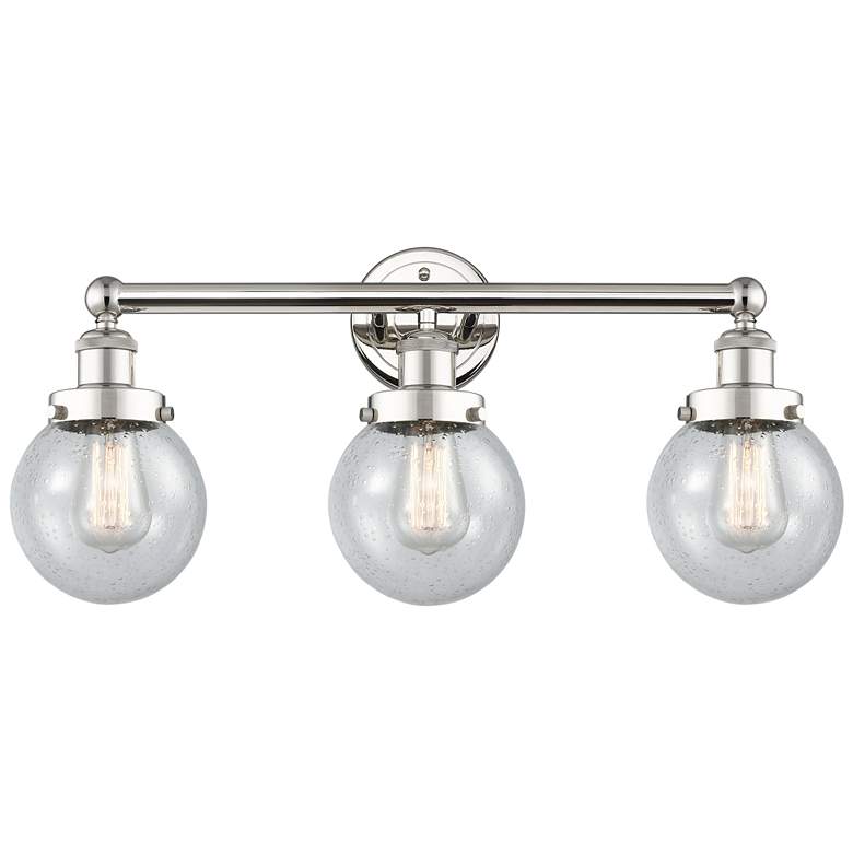 Image 1 Small Edison Beacon 24.5"W 3 Light Nickel Bath Light w/ Seedy Shade