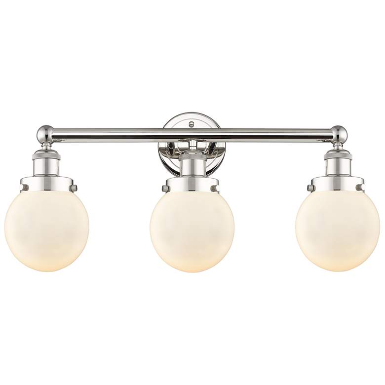 Image 1 Small Edison Beacon 24.5"W 3 Light Nickel Bath Light w/ White Shade