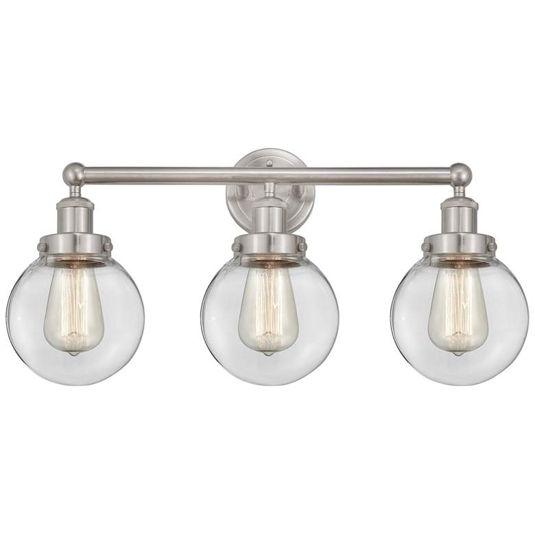 Image 1 Small Edison Beacon 25" 3-Light Brushed Nickel Bath Light w/ Clear Sha