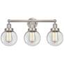 Small Edison Beacon 25" 3-Light Brushed Nickel Bath Light w/ Clear Sha