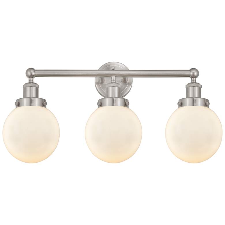 Image 1 Small Edison Beacon 25" 3-Light Brushed Nickel Bath Light w/ White Sha