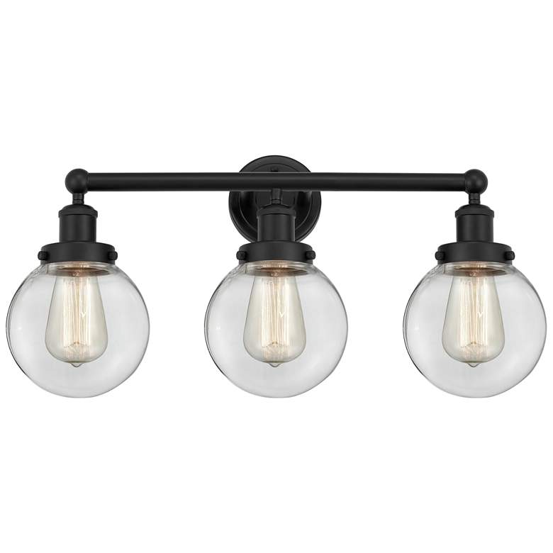 Image 1 Small Edison Beacon 25" 3-Light Matte Black Bath Light w/ Clear Shade