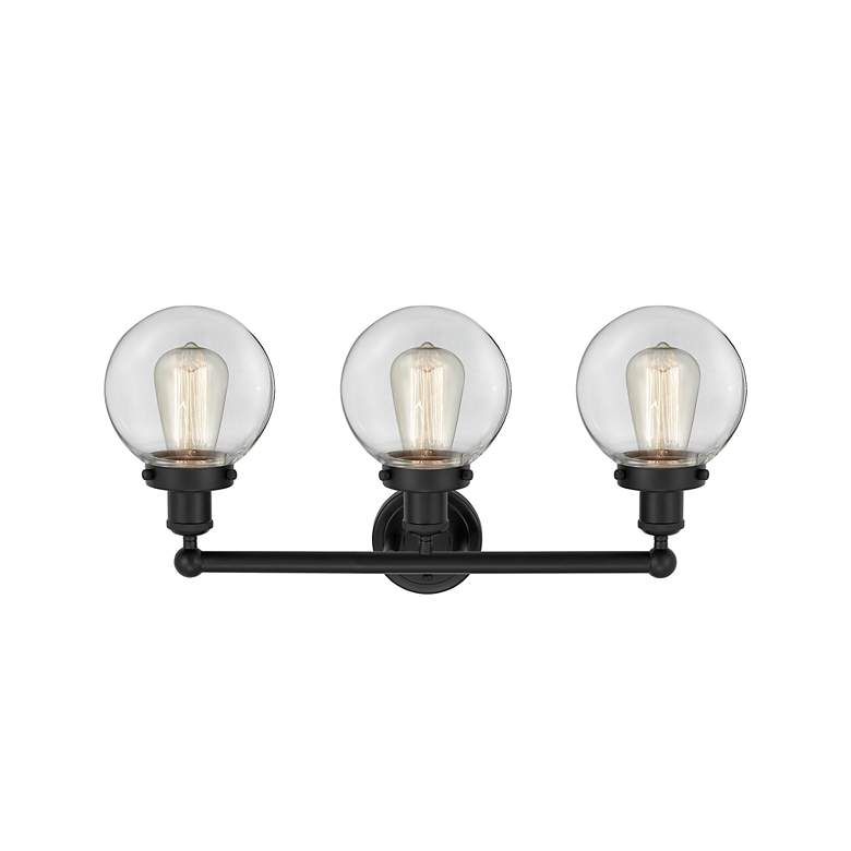 Image 2 Small Edison Beacon 25" 3-Light Matte Black Bath Light w/ Clear Shade more views