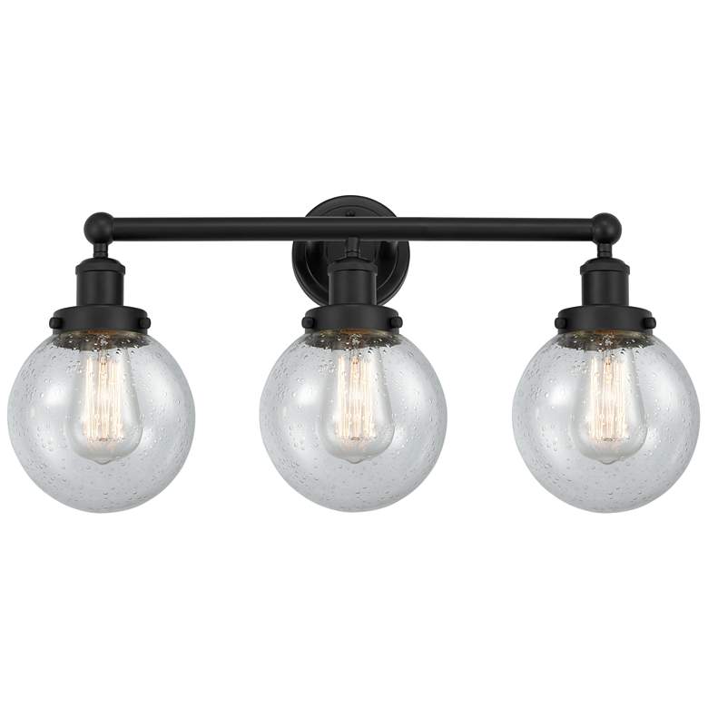 Image 1 Small Edison Beacon 25" 3-Light Matte Black Bath Light w/ Mercury Shad