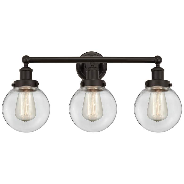 Image 1 Small Edison Beacon 25" 3-Light Oil Rubbed Bronze Bath Light w/ Clear