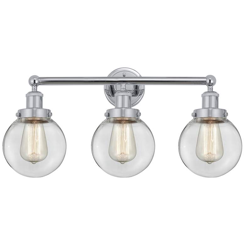 Image 1 Small Edison Beacon 25" 3-Light Polished Chrome Bath Light w/ Clear Sh