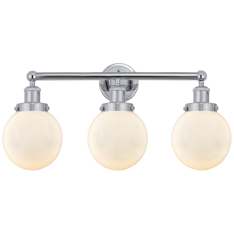 Image 1 Small Edison Beacon 25" 3-Light Polished Chrome Bath Light w/ White Sh