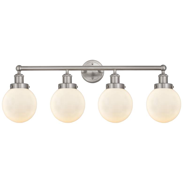 Image 1 Small Edison Beacon 34" 4-Light Brushed Nickel Bath Light w/ White Sha