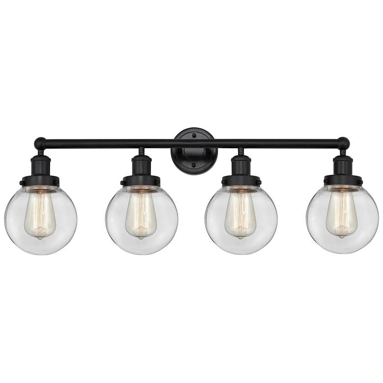 Image 1 Small Edison Beacon 34" 4-Light Matte Black Bath Light w/ Clear Shade