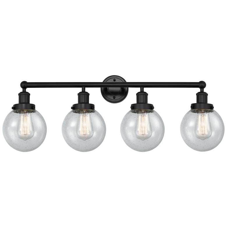Image 1 Small Edison Beacon 34" 4-Light Matte Black Bath Light w/ Mercury Shad