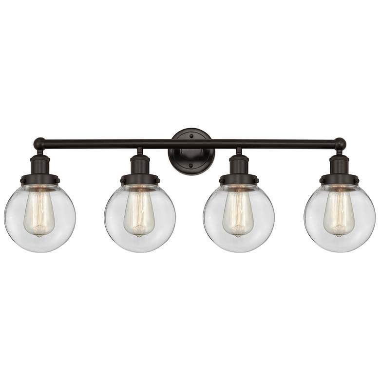 Image 1 Small Edison Beacon 34" 4-Light Oil Rubbed Bronze Bath Light w/ Clear