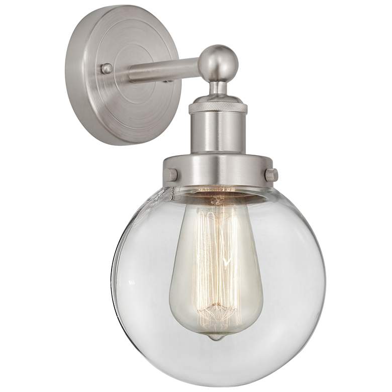 Image 1 Small Edison Beacon 7" Brushed Satin Nickel Sconce w/ Clear Shade