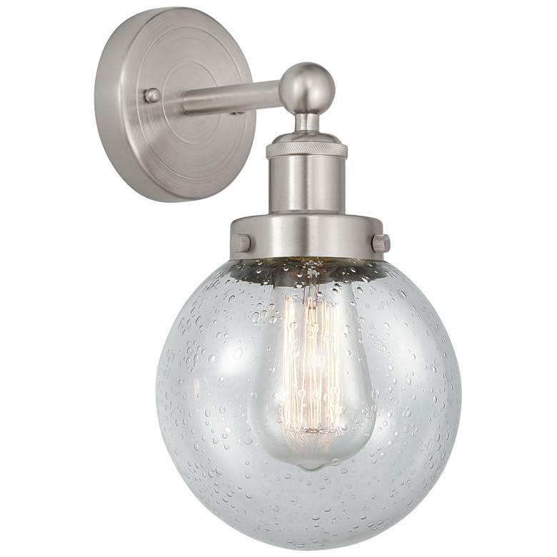 Image 1 Small Edison Beacon 7" Brushed Satin Nickel Sconce w/ Mercury Shade
