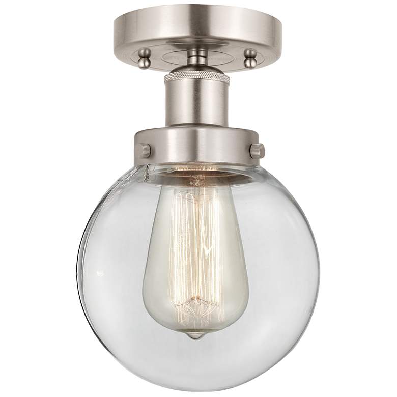 Image 1 Small Edison Beacon 7" Brushed Satin Nickel Semi Flush Mount w/ Clear