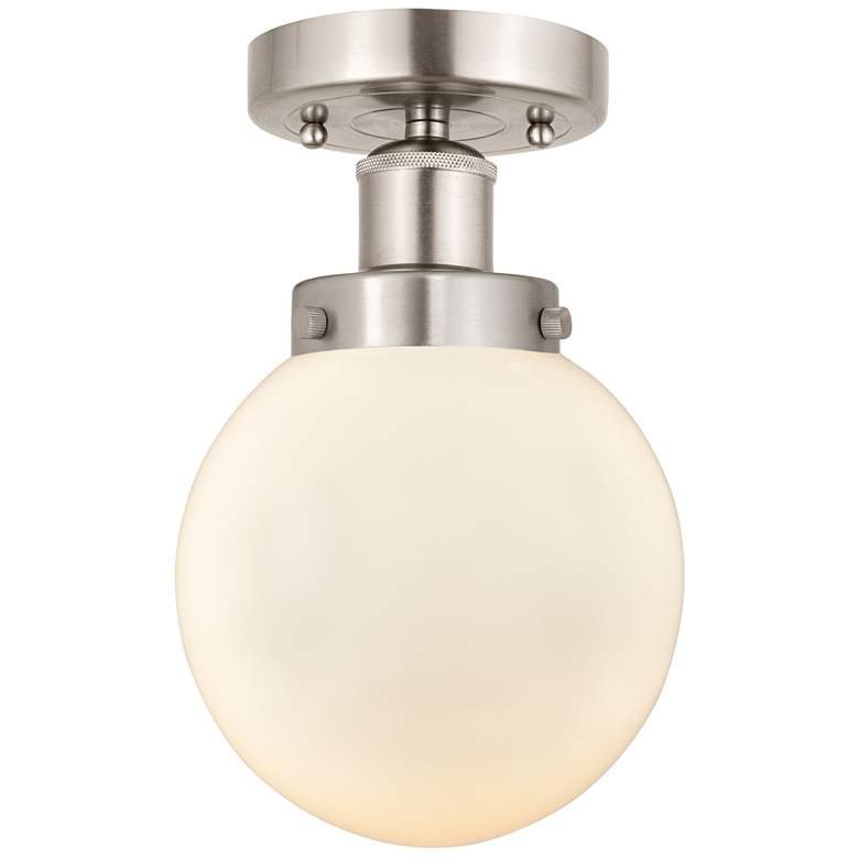 Image 1 Small Edison Beacon 7" Brushed Satin Nickel Semi Flush Mount w/ White