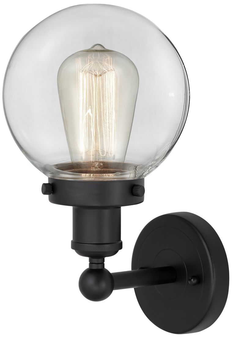 Image 3 Small Edison Beacon 7" Matte Black Sconce w/ Clear Shade more views