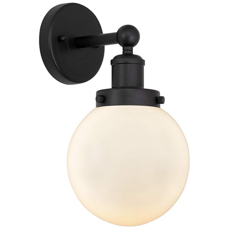 Image 1 Small Edison Beacon 7" Matte Black Sconce w/ Matte White Shade