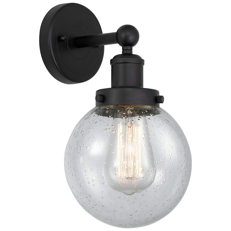 Image 1 Small Edison Beacon 7" Matte Black Sconce w/ Mercury Shade