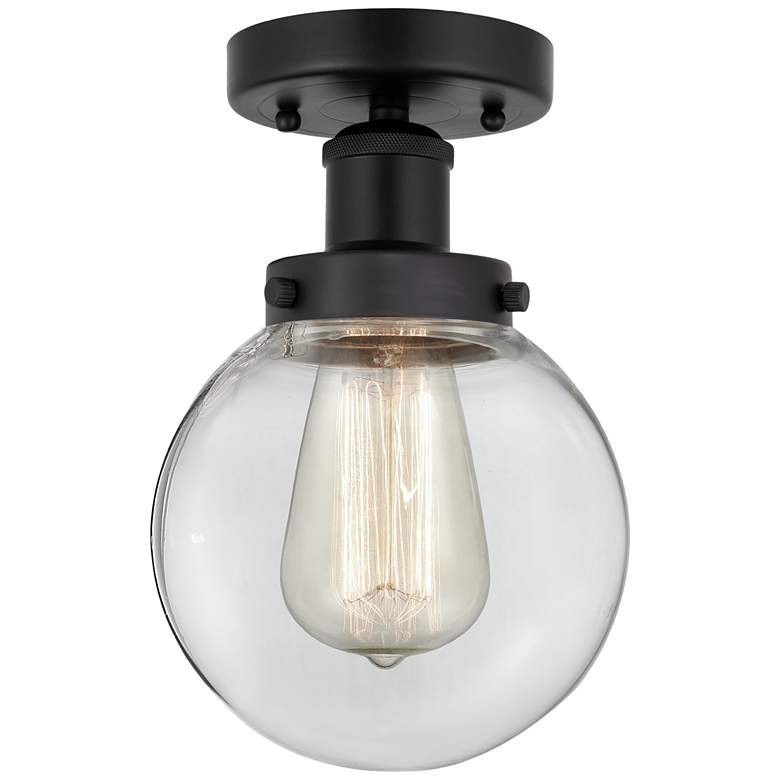 Image 1 Small Edison Beacon 7" Matte Black Semi Flush Mount w/ Clear Shade