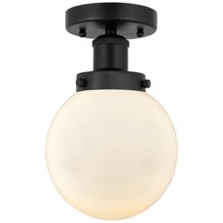 Small Edison Beacon 7" Matte Black Semi Flush Mount w/ Matte White Sha