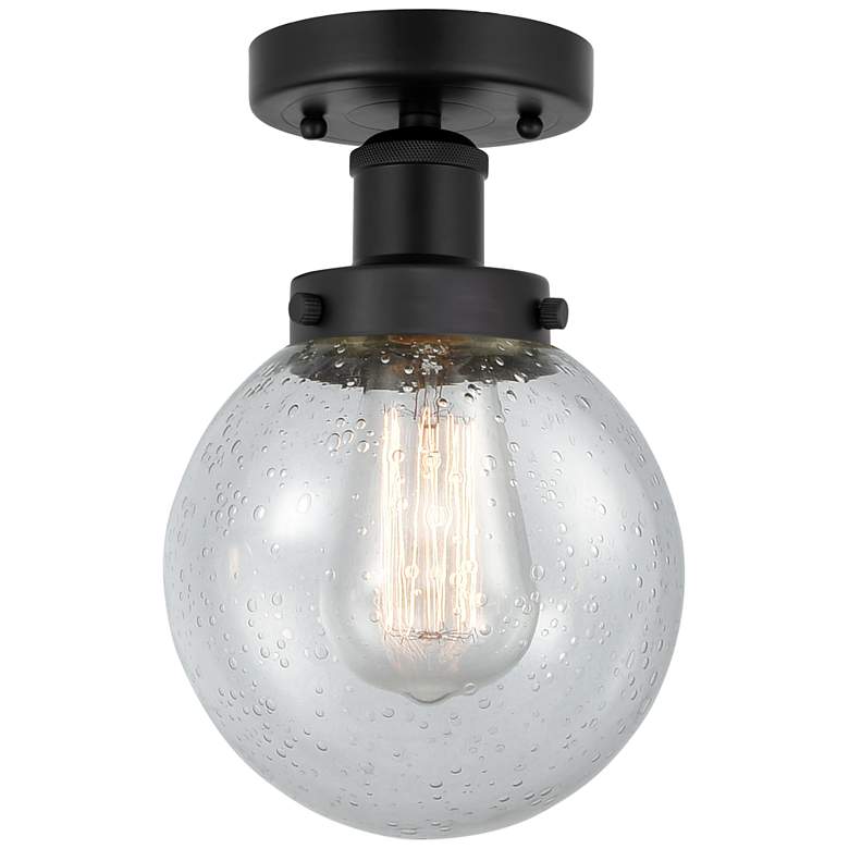 Image 1 Small Edison Beacon 7" Matte Black Semi Flush Mount w/ Mercury Shade